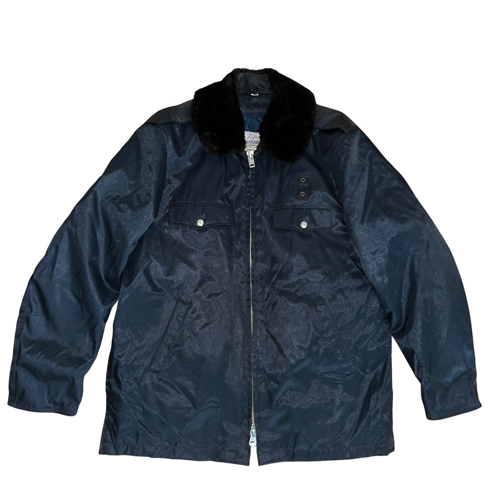 Vintage Blauer Tufnyl Weather Resistant Duty Jacket Navy Blue Fur Collar 44L